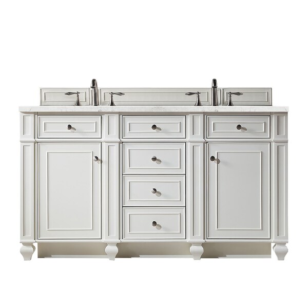 James Martin Vanities Bristol 60in Double Vanity, Bright White w/ 3 CM Eternal Jasmine Pearl Quartz Top 157-V60D-BW-3EJP - main